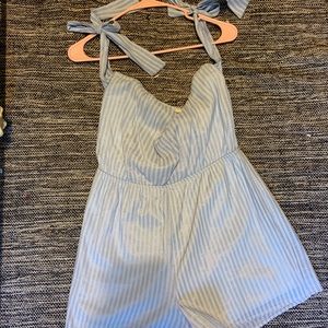 Duet Light blue and white strapless romper